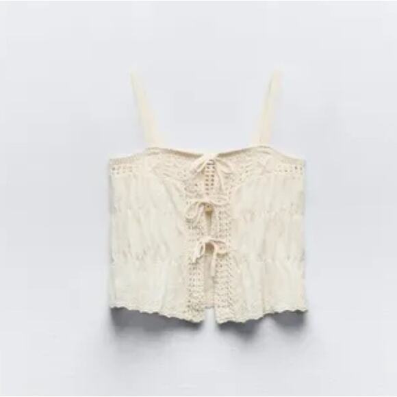 ZARA MIXED KNIT TOP WITH TIES Size Small - Picture 4 of 14